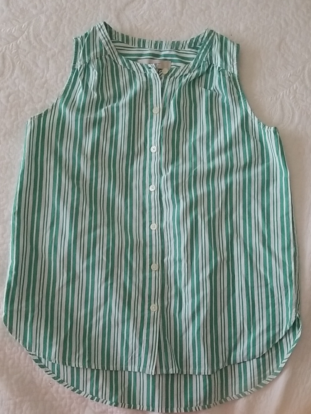 💎LOFT Emerald Green and White Striped Button-Front Top* $3.00 Bundle ONLY *